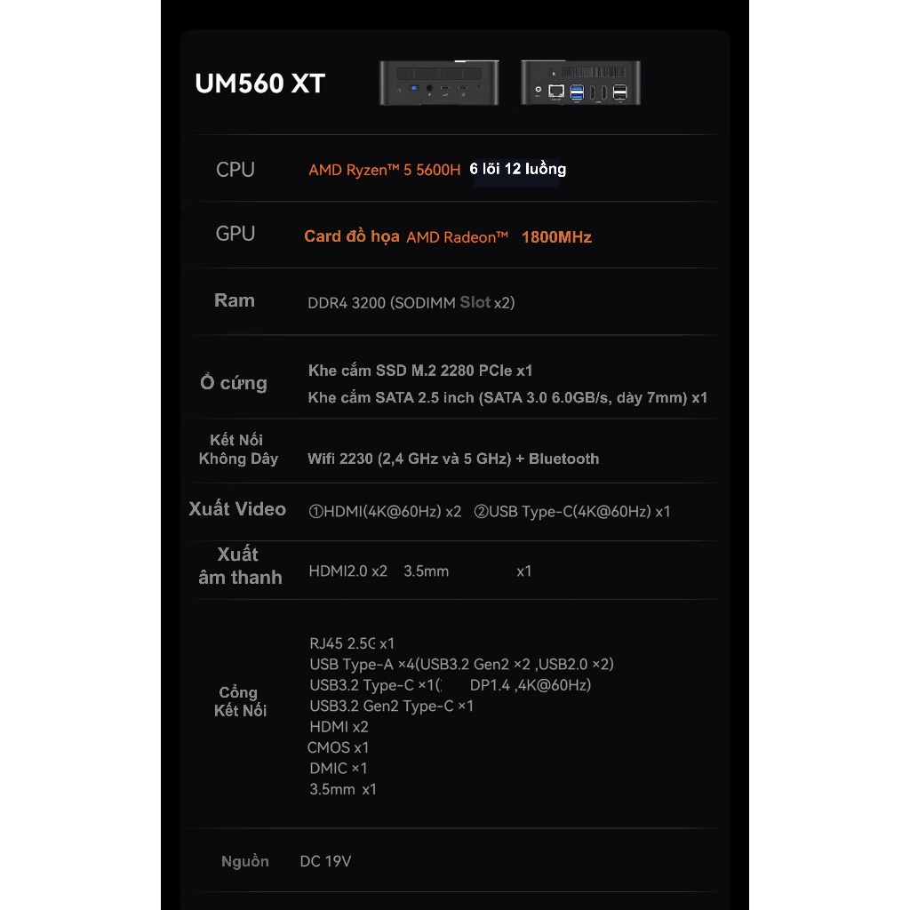 Mini PC AMD UM560xt, Mini PC MinisForum UM560 xt, venus series, AMD Ryzen 5600H, NUC miniforum UM560,máy tính mini AMD