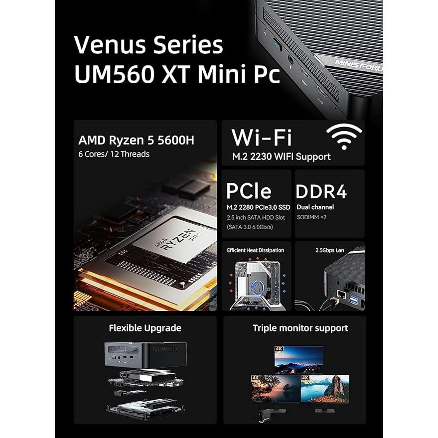 Mini PC AMD UM560xt, Mini PC MinisForum UM560 xt, venus series, AMD Ryzen 5600H, NUC miniforum UM560,máy tính mini AMD
