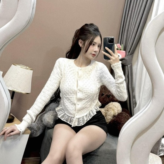 Áo len nữ dài tay pha ren hàng Quảng Châu đẹp, mềm ,mịn