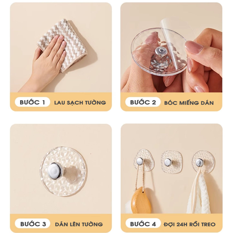 Set 4 móc dán treo tường ECOCO trong suốt chịu lực, chống nước cao cấp, dính siêu chắc mẫu mới E2384