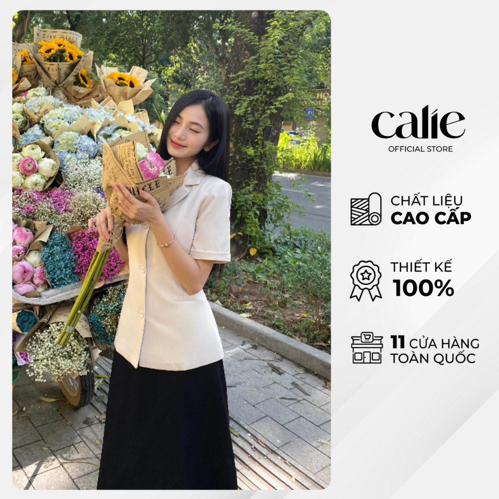 Áo blazer nữ ngắn tay dáng ôm chiết ly phong cách Hàn Quốc chất liệu đặc biết Text hạt dạo Calie AB060