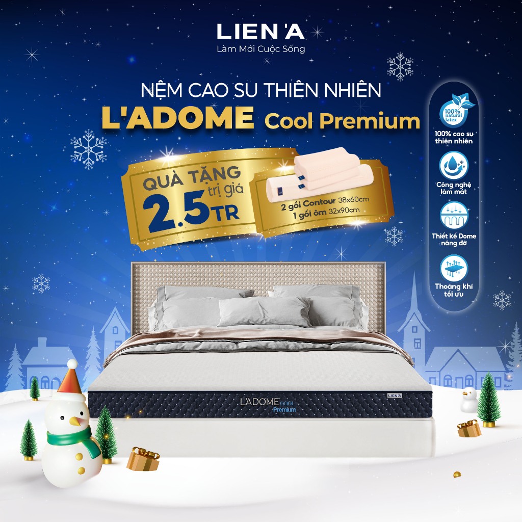 Nệm cao su thiên nhiên L'ADOME COOL PREMIUM LIÊN Á Dày 15cm - Đệm mát giấc say
