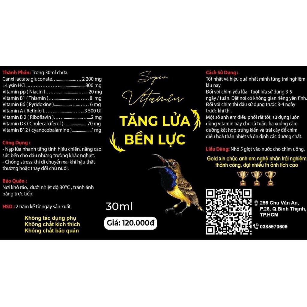 Super Vitamin Tăng Lửa Bền Lực cho chim Hút Mật Gold cao cấp 30ml chính hãng Đại lý Kabosa