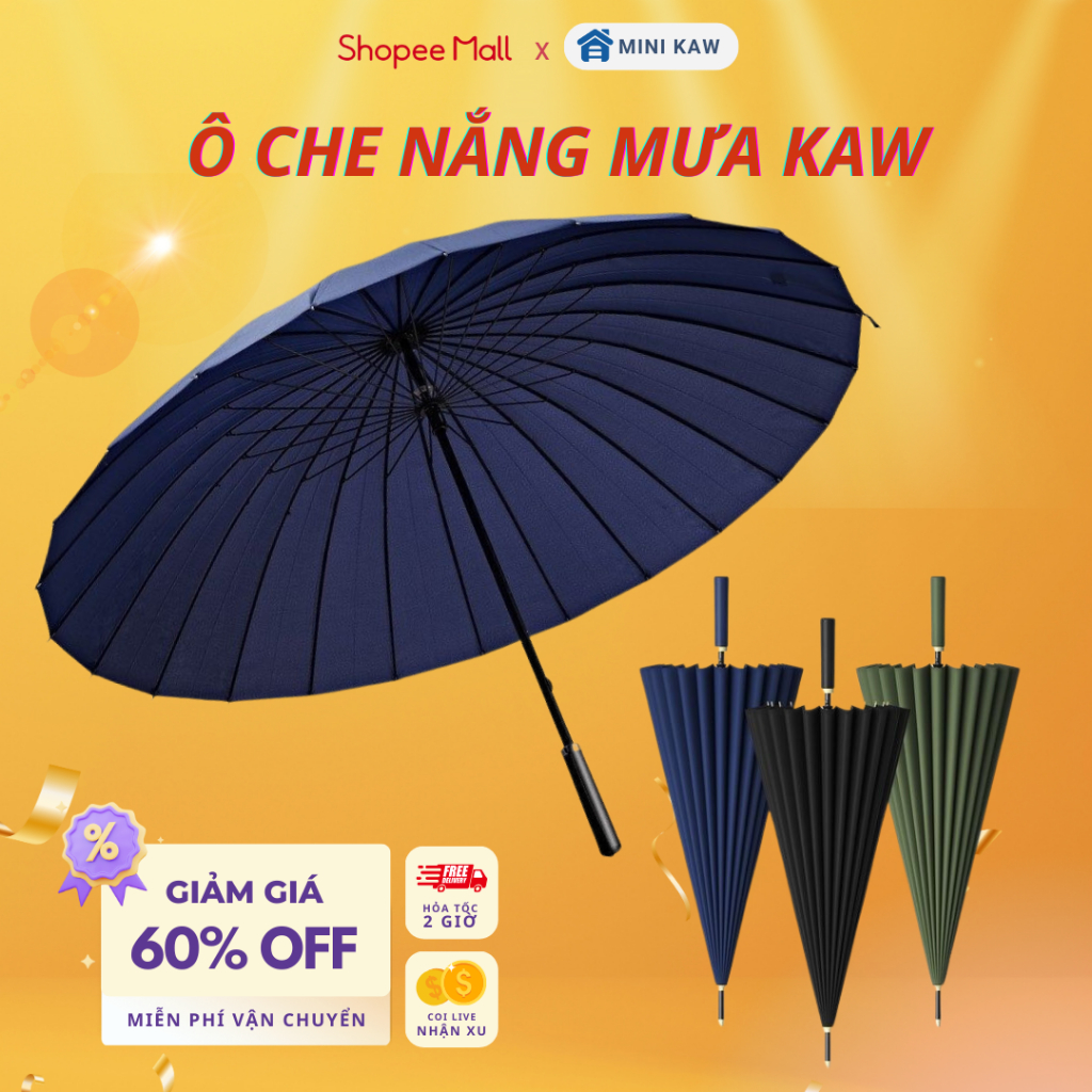 Ô Dù Che Nắng, Che Mưa KAW Cỡ Lớn 24 Nan Thép Vải Chống Thấm Nước, Chống Tia UV Có Đủ Màu
