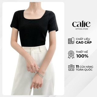 Áo phông nữ ngắn tay cổ tròn đệm vai basic dễ phối đồ CALIE AF131
