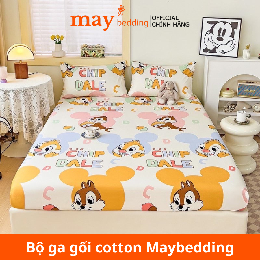 Bộ ga gối cotton Maybedding hàng đẹp họa tiết cực xinh cho bé, drap ga bọc giường đủ size kích thước