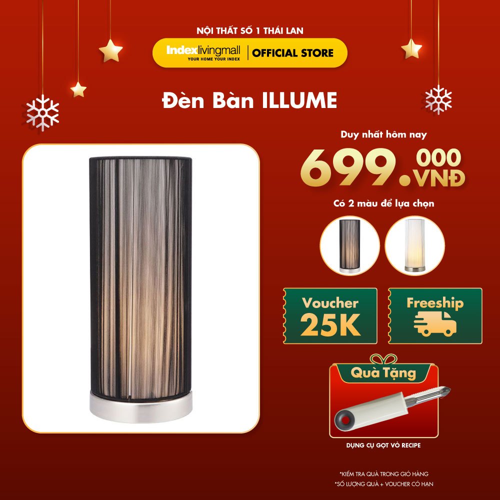 Đèn ngủ để bàn ILLUME màu Đen / màu Bạc  kích thước 13x13x32cm | Index Living Mall | Nhập khẩu Thái Lan