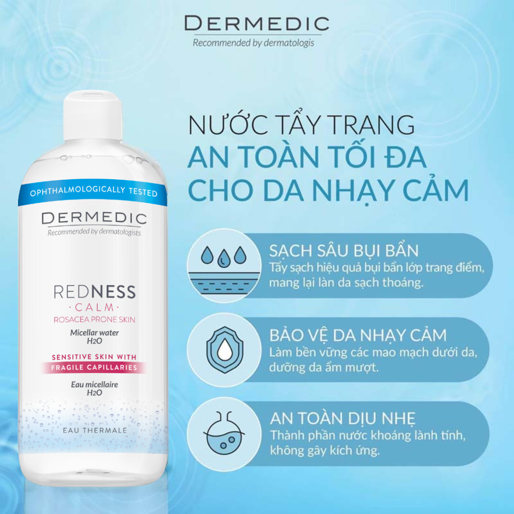 Nước tẩy trang cho da nhạy cảm Dermedic Redness Micellar Water 500ml