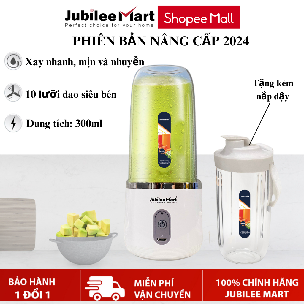 Máy Xay Sinh Tố Jubilee Mart 300ML Cầm Tay Xay Nhanh Nhuyễn 10 Lưỡi Dao Siêu Bén