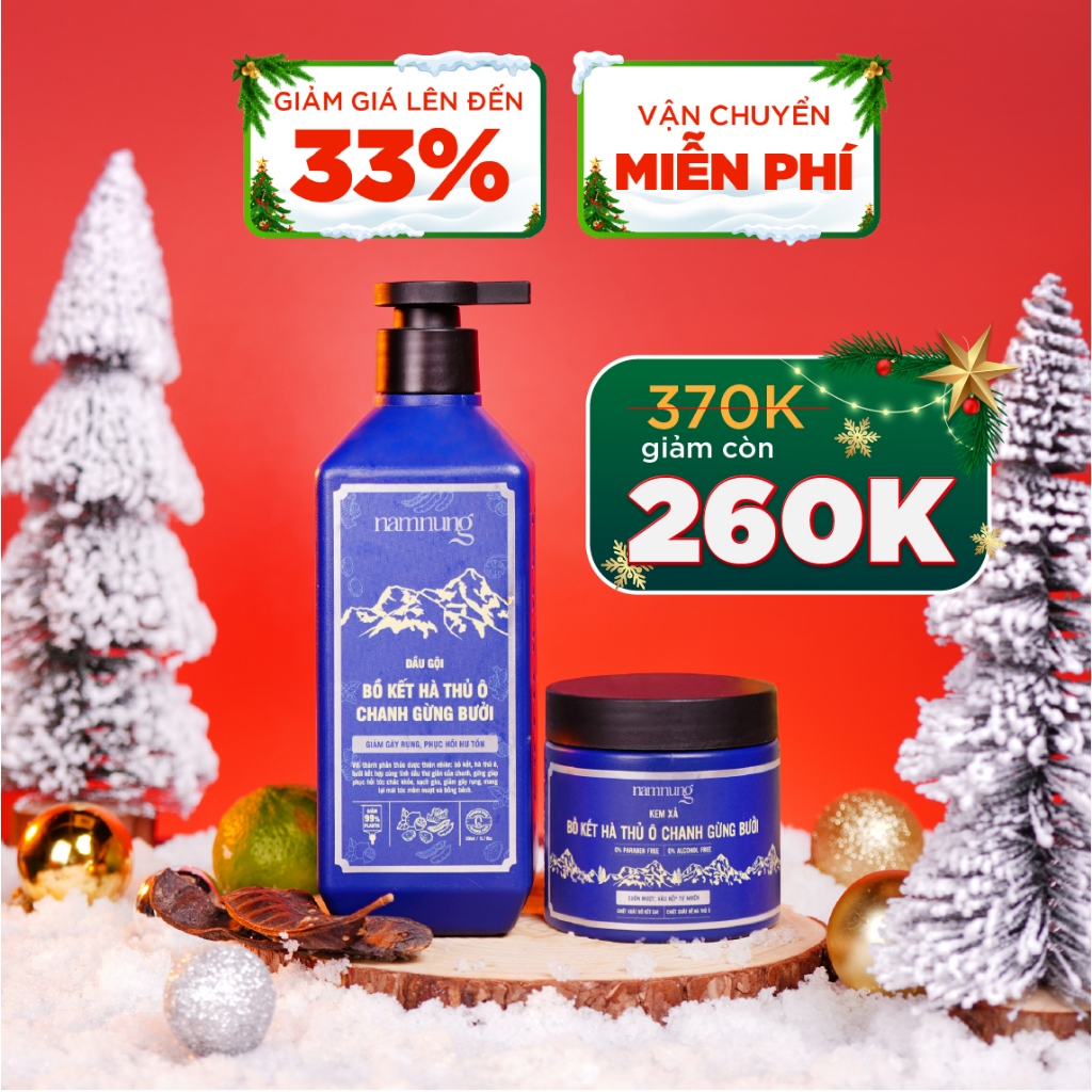 NAMNUNG - Cặp Dầu Gội Xả Bồ kết Hà thủ ô Chanh Gừng - Giảm Gãy Rụng, Phục Hồi Tóc Hư Tổn, Khô Xơ