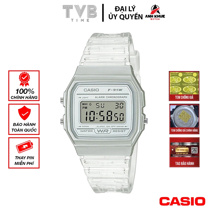 Đồng hồ unisex dây nhựa Casio chính hãng F-91WS-7DF (35mm)