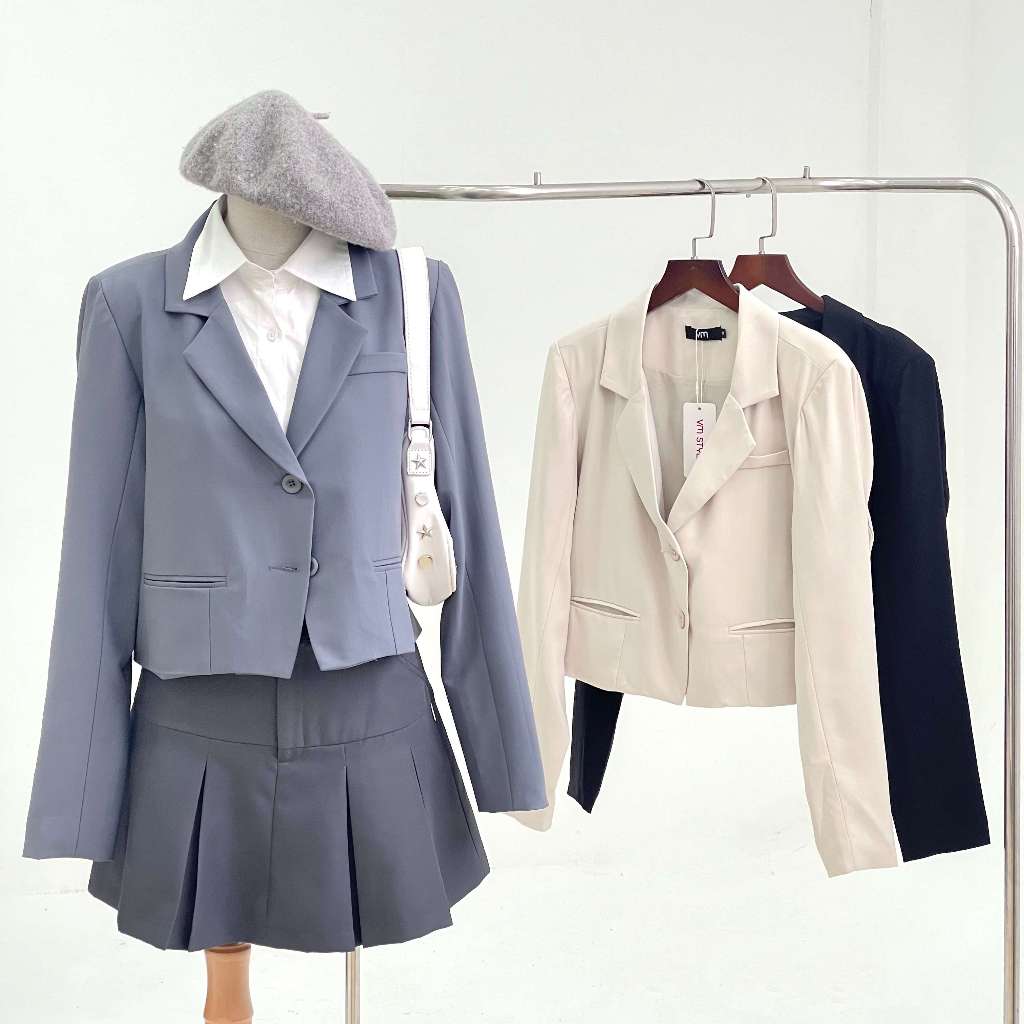 Áo blazer nữ VMSTYLE khoác vest dáng croptop 2 lớp tay dài có đệm vai 2 túi trước P494 - KVU00009