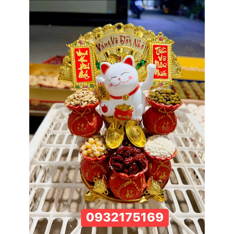 Tháp tỏi ngũ đậu mèo thần tài may mắn vẫy tay 2024 hút tài lộc Tháp Đô la / tháp Tỏi Phong Thủy