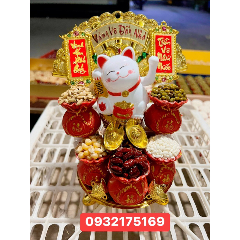 Tháp tỏi ngũ đậu mèo thần tài may mắn vẫy tay 2024 hút tài lộc Tháp Đô la / tháp Tỏi Phong Thủy