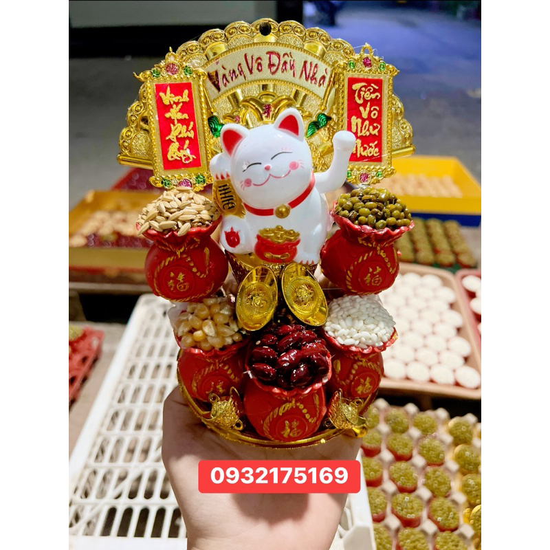 Tháp tỏi ngũ đậu mèo thần tài may mắn vẫy tay 2024 hút tài lộc Tháp Đô la / tháp Tỏi Phong Thủy