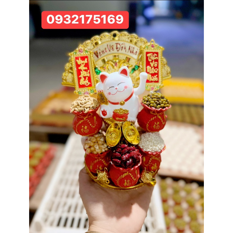 Tháp tỏi ngũ đậu mèo thần tài may mắn vẫy tay 2024 hút tài lộc Tháp Đô la / tháp Tỏi Phong Thủy