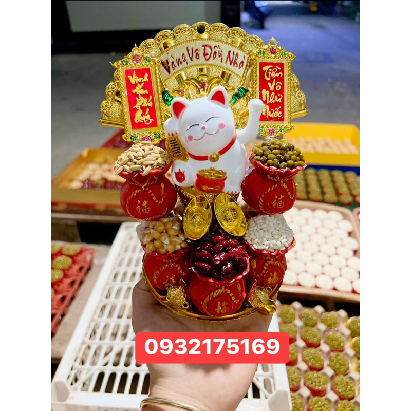 Tháp tỏi ngũ đậu mèo thần tài may mắn vẫy tay 2024 hút tài lộc Tháp Đô la / tháp Tỏi Phong Thủy