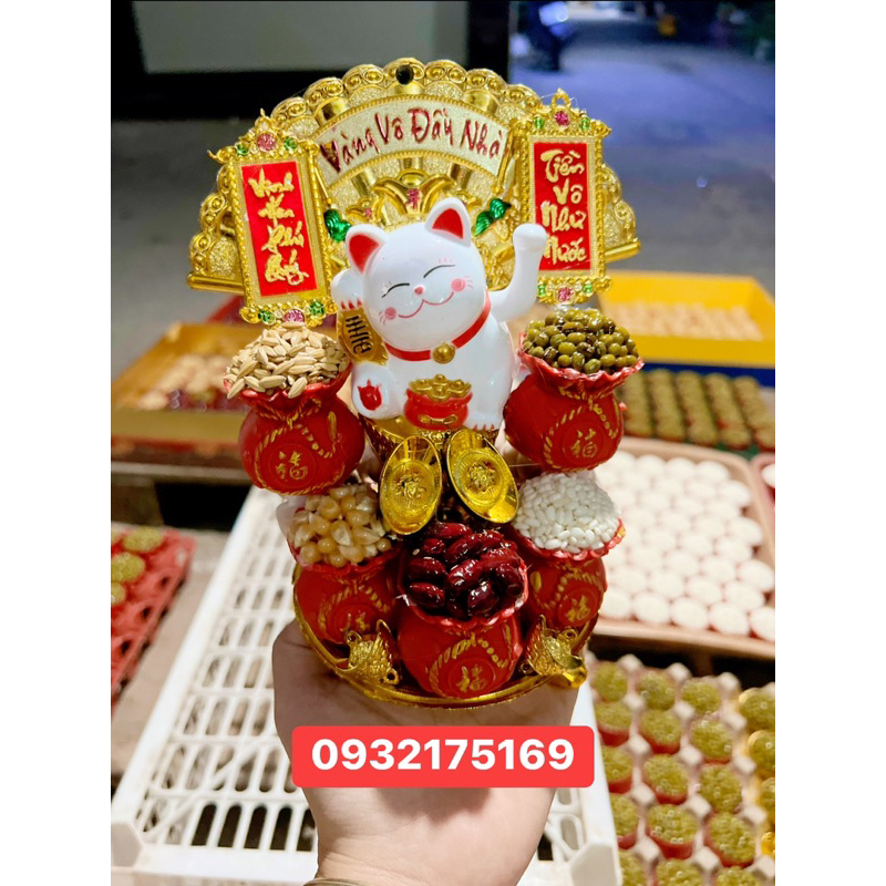 Tháp tỏi ngũ đậu mèo thần tài may mắn vẫy tay 2024 hút tài lộc Tháp Đô la / tháp Tỏi Phong Thủy