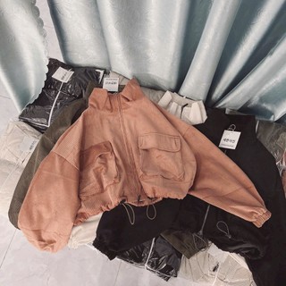 Áo khoác lửng nhung tăm trơn kiểu cánh dơi có túi ở ngực Nón Rộng from Croptop Phối Nón Cá Tính