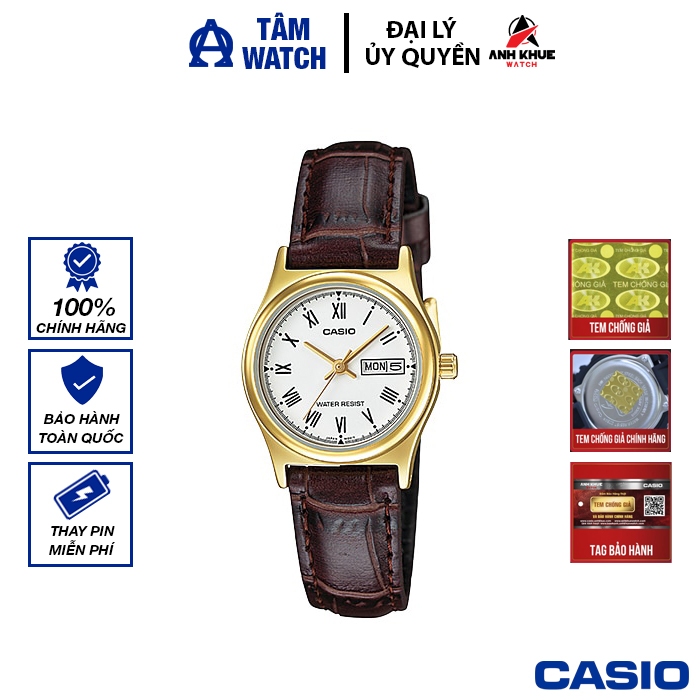 Đồng hồ nữ dây da Casio chính hãng Anh Khuê LTP-V006GL-7BUDF (25mm)