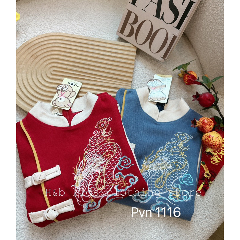 Áo dài thêu rồng cổ tàu bé trai