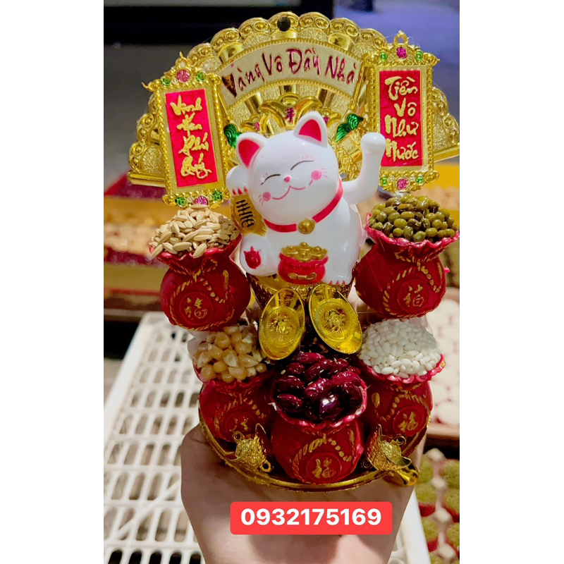 Tháp tỏi ngũ đậu mèo thần tài may mắn vẫy tay 2024 hút tài lộc Tháp Đô la / tháp Tỏi Phong Thủy