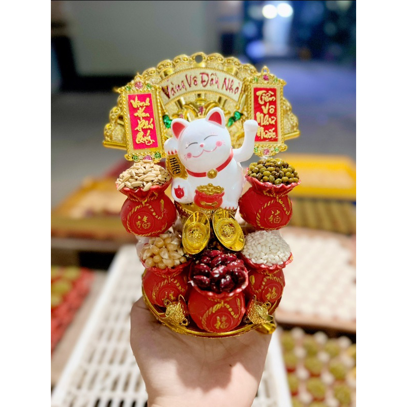 Tháp tỏi ngũ đậu mèo thần tài may mắn vẫy tay 2024 hút tài lộc Tháp Đô la / tháp Tỏi Phong Thủy