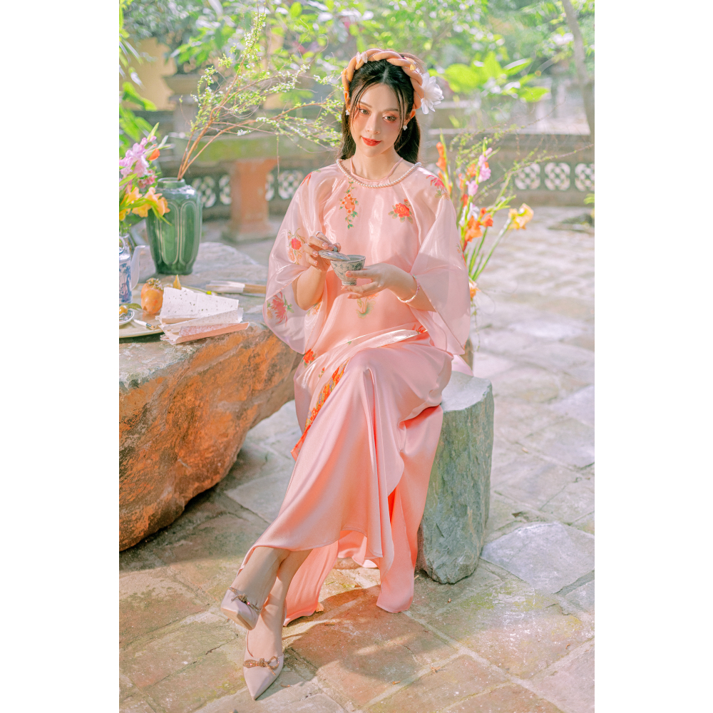 Sumire Store Áo dài Organza Khuê Đình - Hồng ửng cam - Freesize