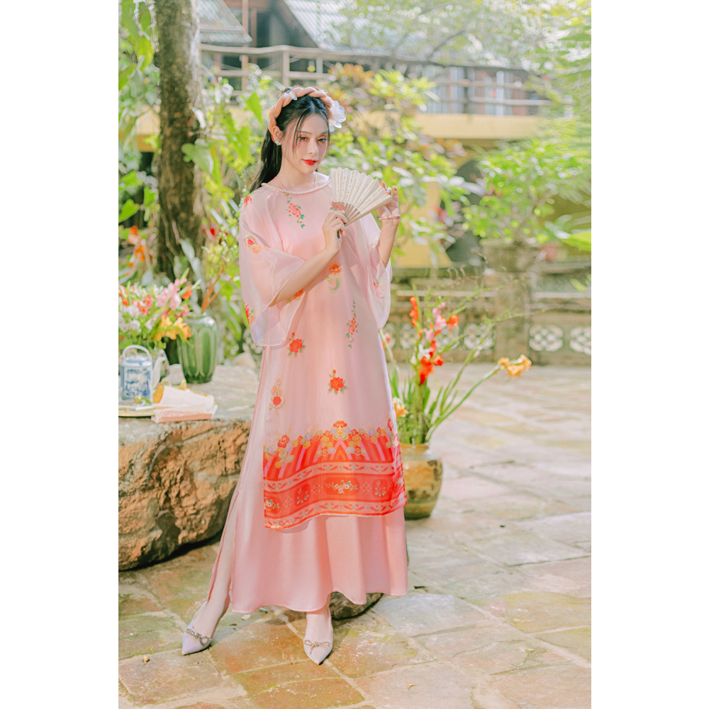 Sumire Store Áo dài Organza Khuê Đình - Hồng ửng cam - Freesize