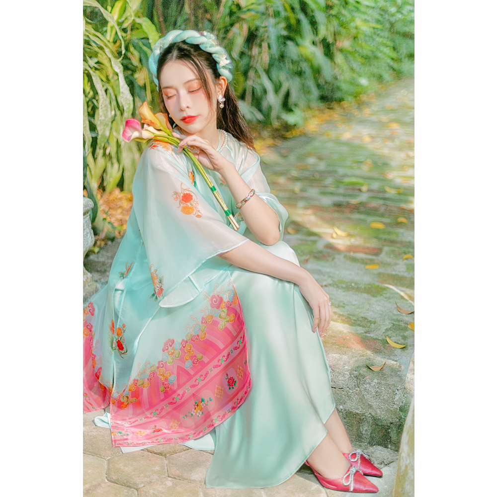 Sumire Store Áo dài Organza Khuê Đình - Xanh lơ nhạt - Freesize (Chỉ lớp ngoài)