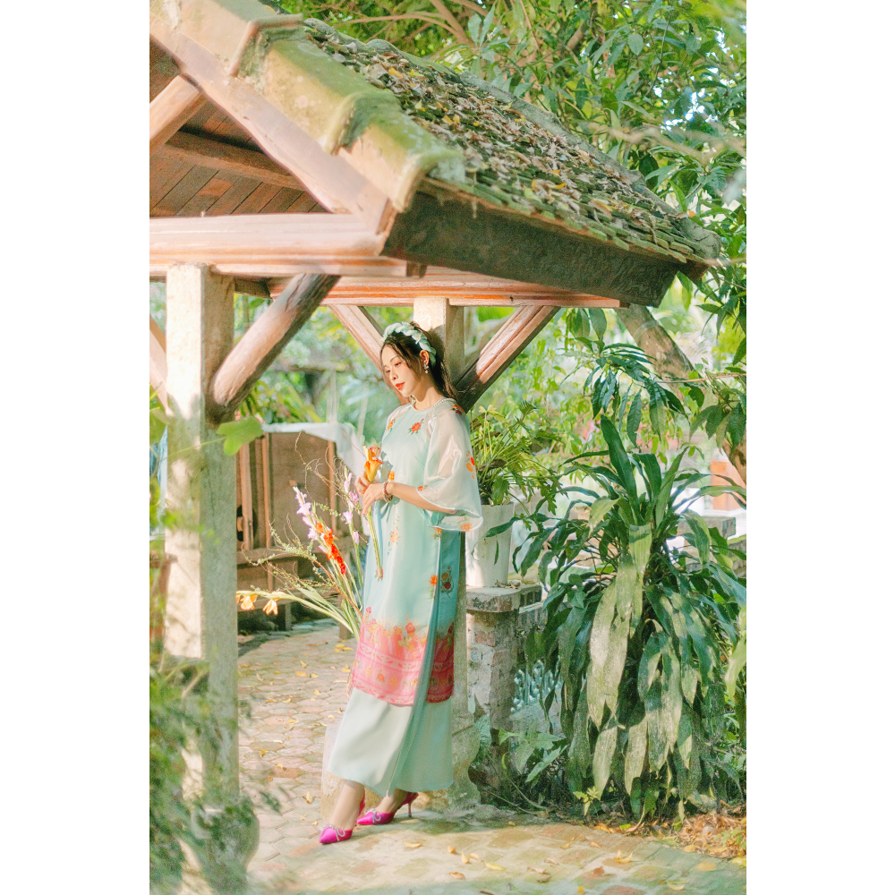 Sumire Store Áo dài Organza Khuê Đình - Xanh lơ nhạt - Freesize