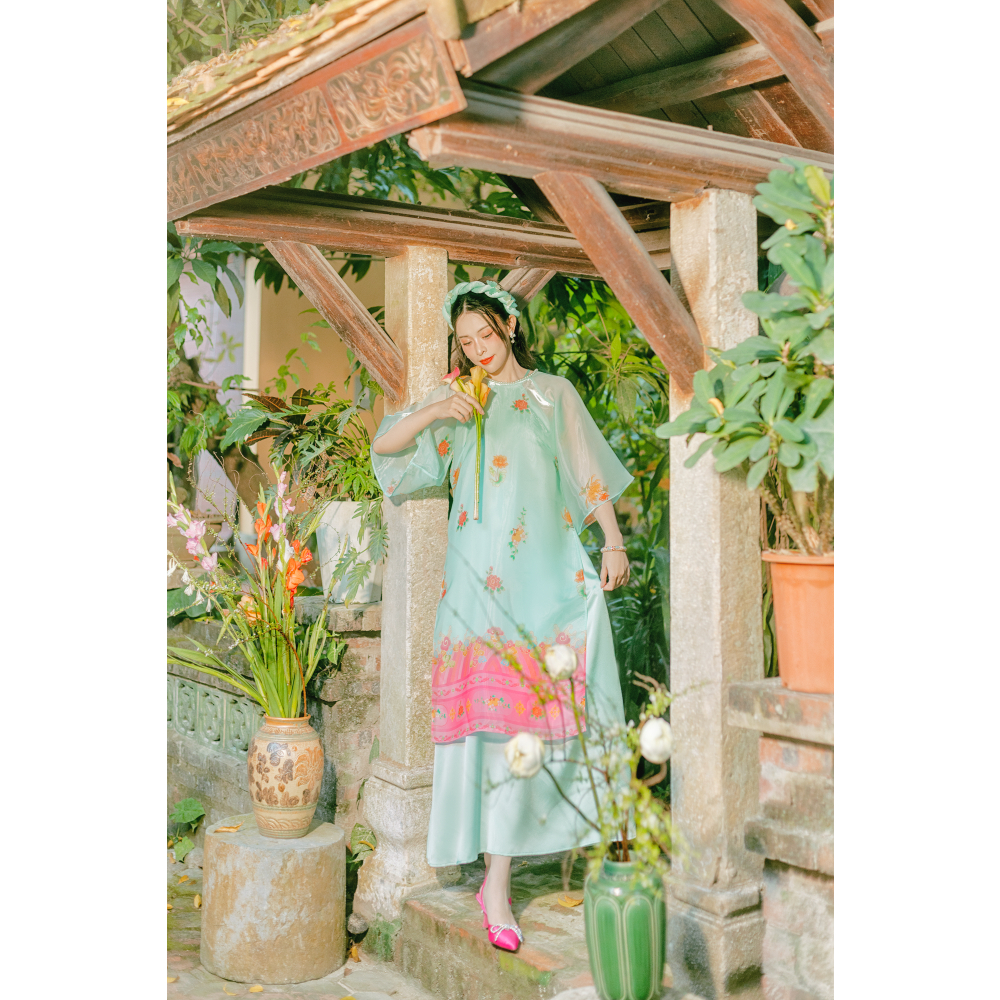Sumire Store Áo dài Organza Khuê Đình - Xanh lơ nhạt - Freesize
