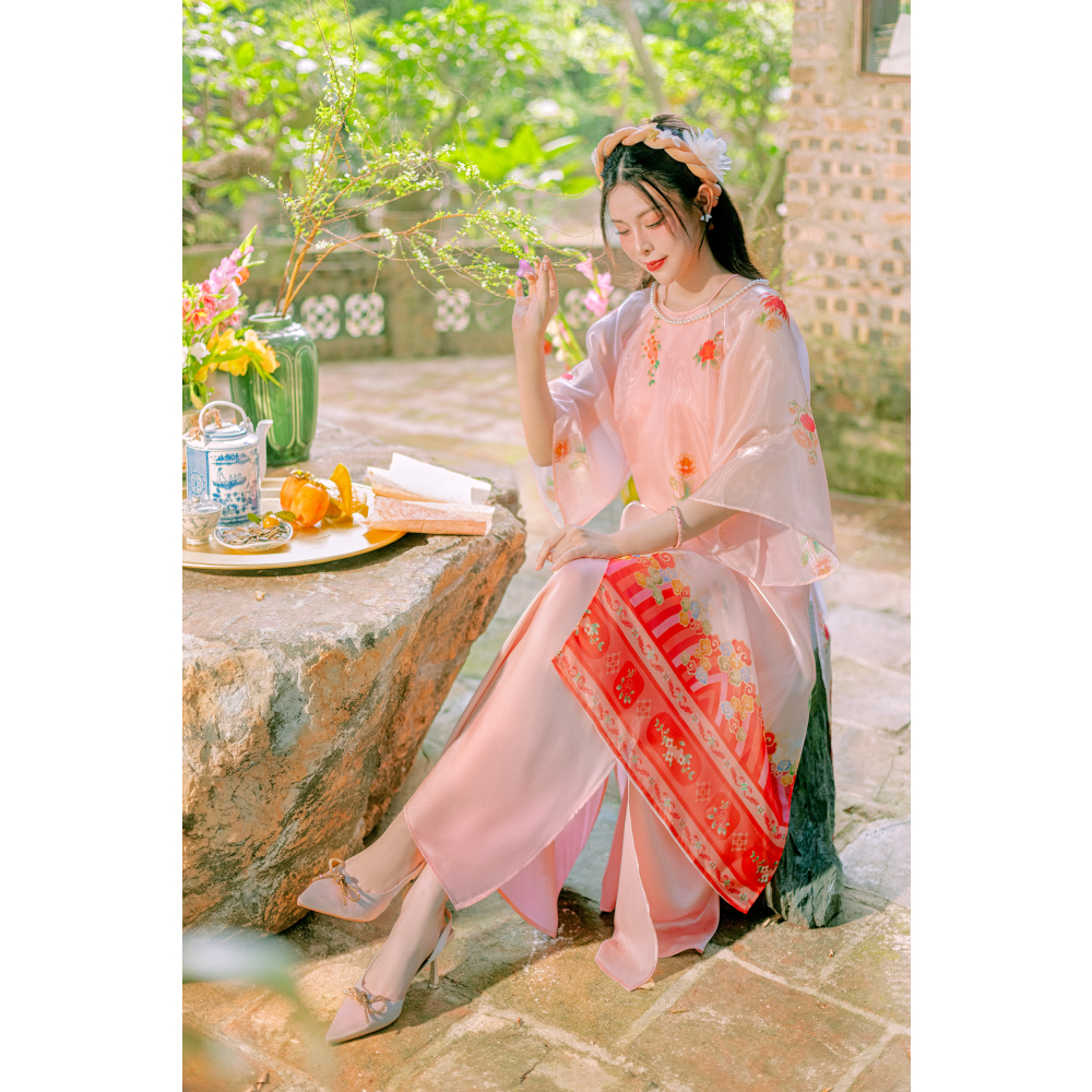 Sumire Store Áo dài Organza Khuê Đình - Hồng ửng cam - Freesize