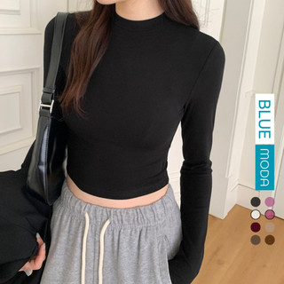  Áo croptop nữ cổ tròn tay dài kiểu basic dáng ôm body chất liệu vải thun cotton co giãn 4 chiều mặc đi chơi Bluemoda278 