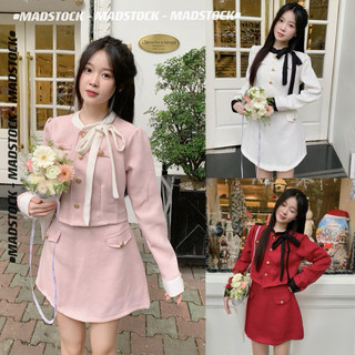 Set dạ tiểu thư NƠ CỔ dài tay mặc Tết, thu đông