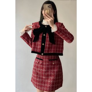 Set áo dạ tweed Joomate đính nơ kèm chân váy chữ A  979 P0K15