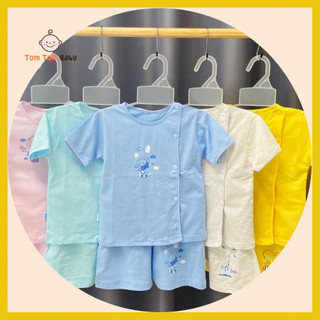 1 Bộ quần áo sơ sinh cotton Thái Hà Thịnh | Mẫu Tay Ngắn Màu Cài Nút Lêch | Size 1-3 cho bé sơ sinh -9kg
