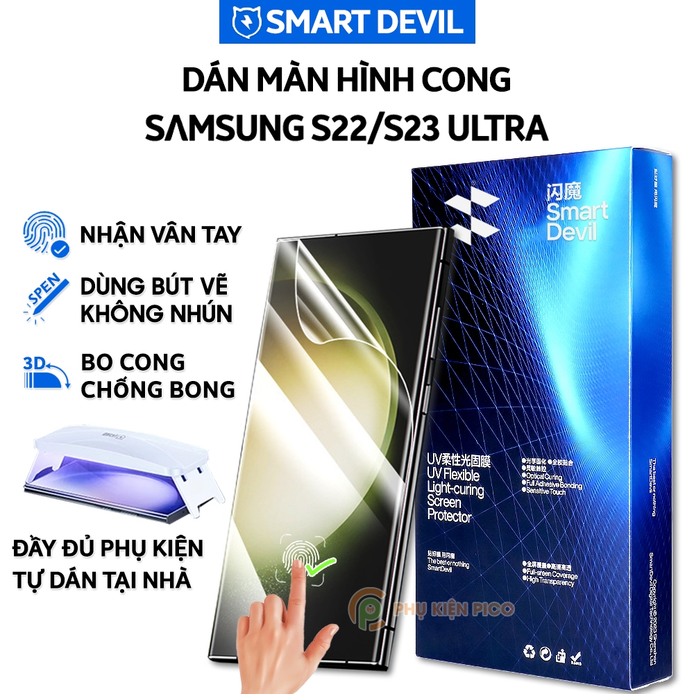 Dán màn hình Samsung Galaxy S23 Ultra / S22 Ultra PPF UV Smart Devil full màn hình dẻo trong suốt nhận vân tay