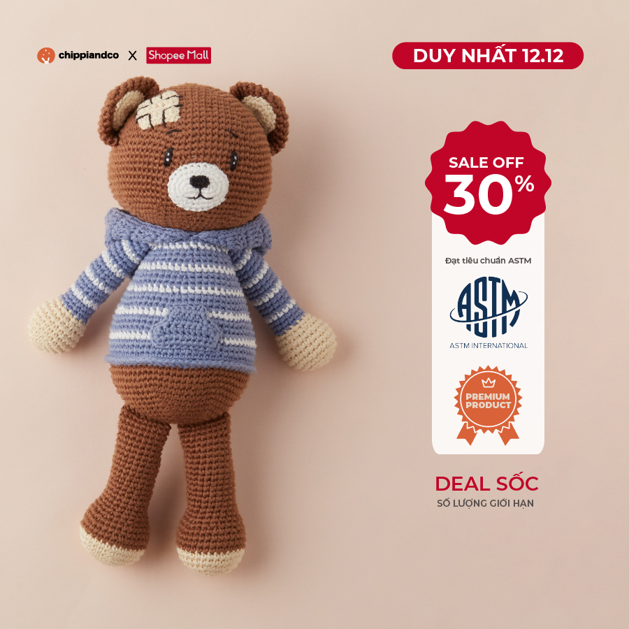 Thú nhồi bông cao cấp CHIPPIANDCO Gấu nâu Arthur 35 cm