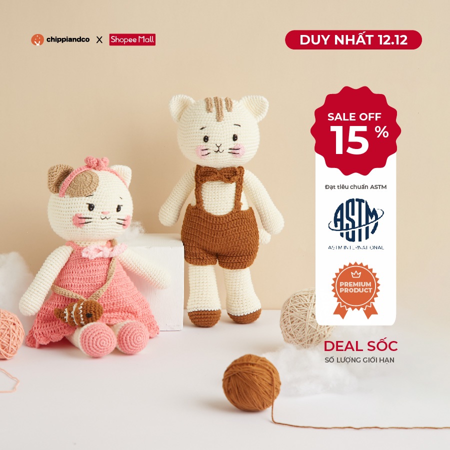 Thú bông Gấu bông Mèo thần tài Molly & Martin cao 35cm Chippiandco Việt Nam