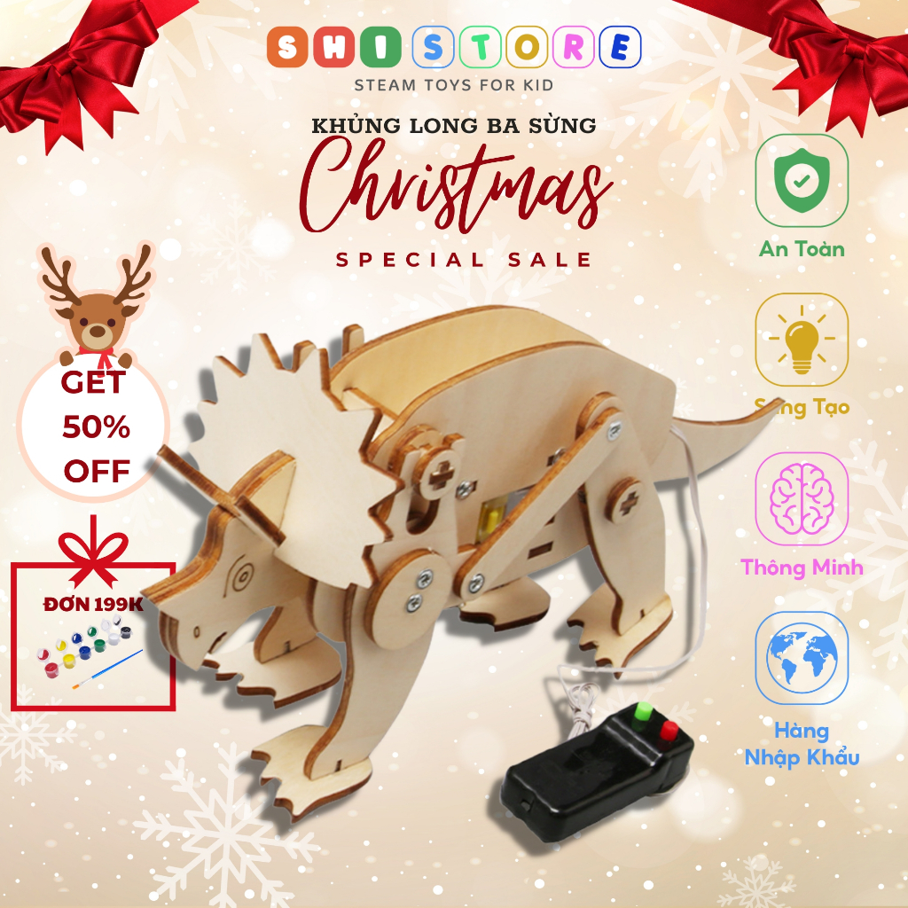 Đồ Chơi STEM, Mô Hình Khủng Long Ba Sừng, Đồ Chơi Thông Minh
