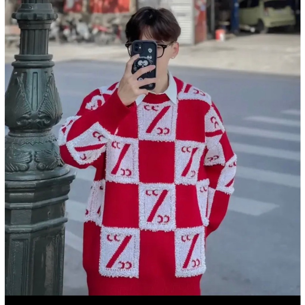 Áo Sweater Len Cổ Tròn Kẻ Caro Hàng QC Cao Cấp - Áo Len Thêu Chữ CC Nam Nữ Lông Xù Phong Cách Hàn Quốc