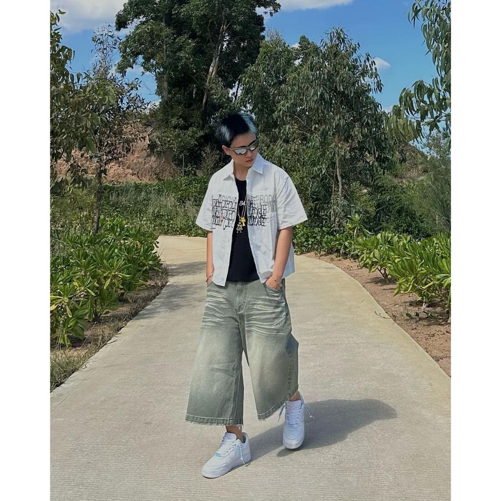 Set Sơ mi Boxy ERROR SHIRT/ Quần Short Baggy Jeans Giặt Mài Nam Nữ