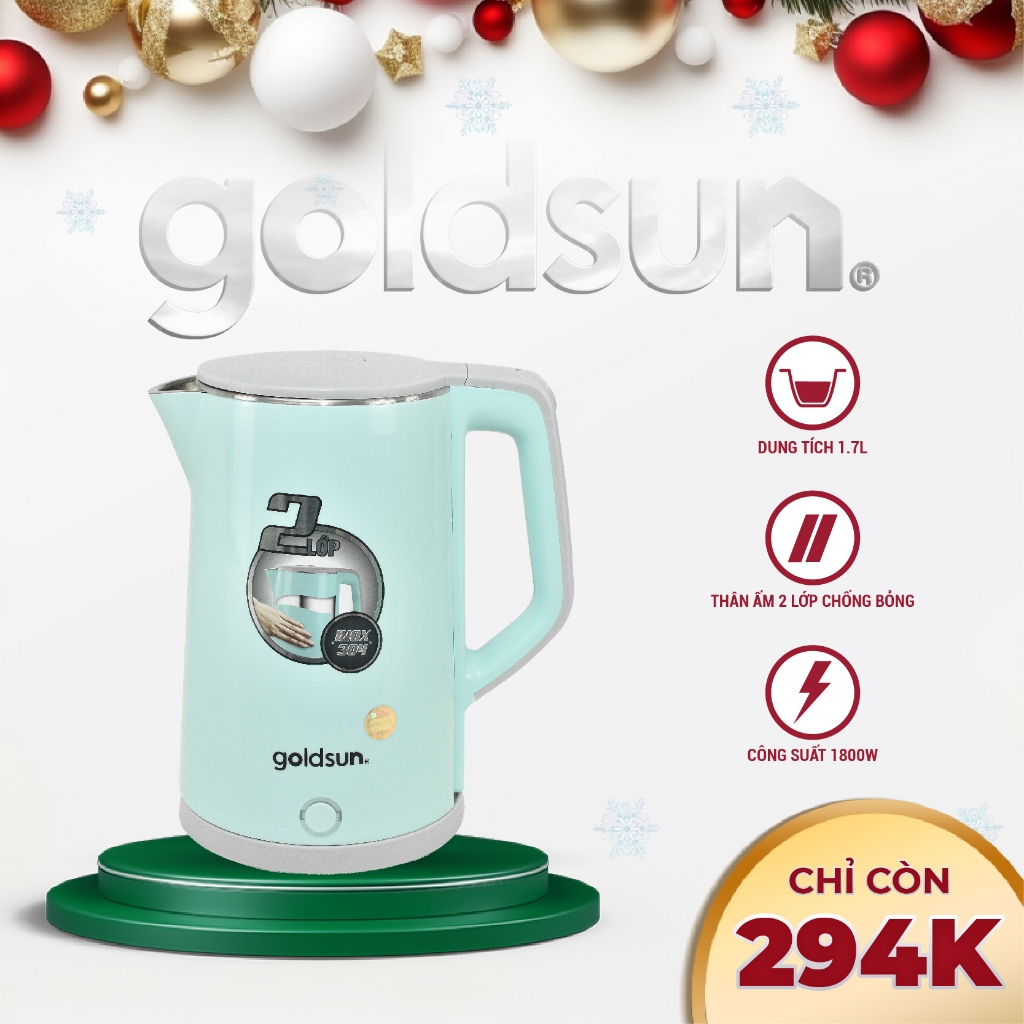 Ấm Đun Nước Siêu Tốc 2 Lớp Goldsun Dung Tích 1.8L Đun Sôi Trong 3 Phút, Tự Ngắt Khi Sôi - GKT2606