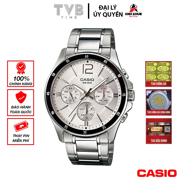 Đồng hồ nam dây kim loại Casio chính hãng MTP-1374D-7AVDF (43mm)