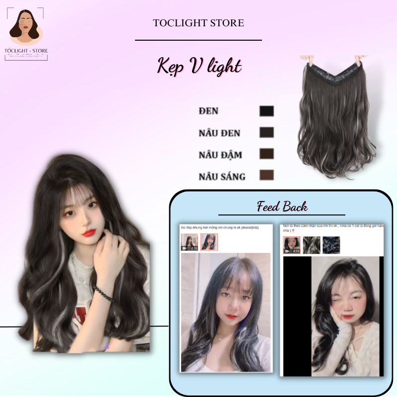 Tóc giả kẹp xoăn sóng dáng chữ V highlight - Tóc giả kẹp dải xoăn lơi highlight dài 45,60cm mỏng nhẹ tự nhiên - 6