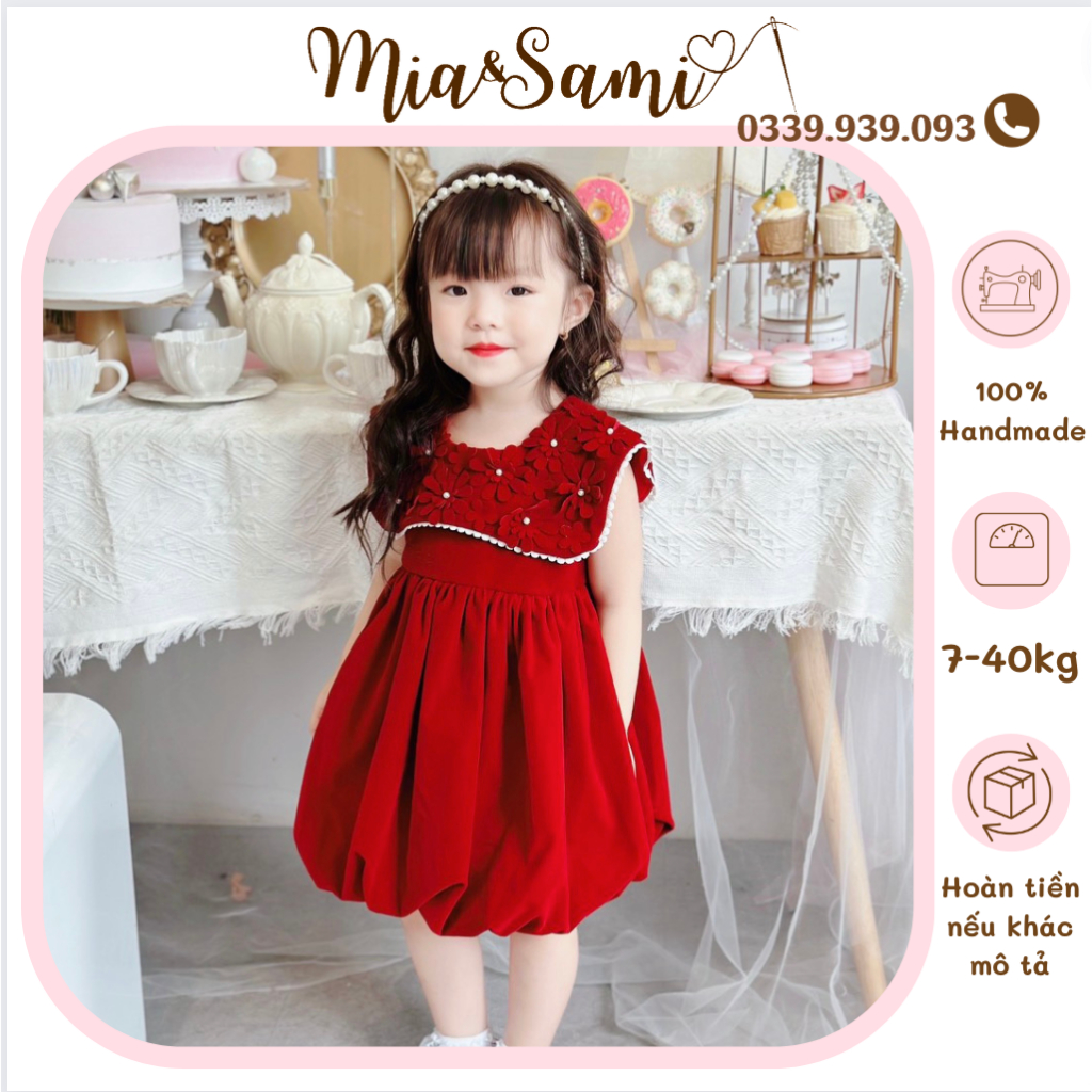 Bliss dress by MiaSami váy đầm bí phối cổ đính hoa xinh xắn chất nhung mịn đẹp cho bé gái