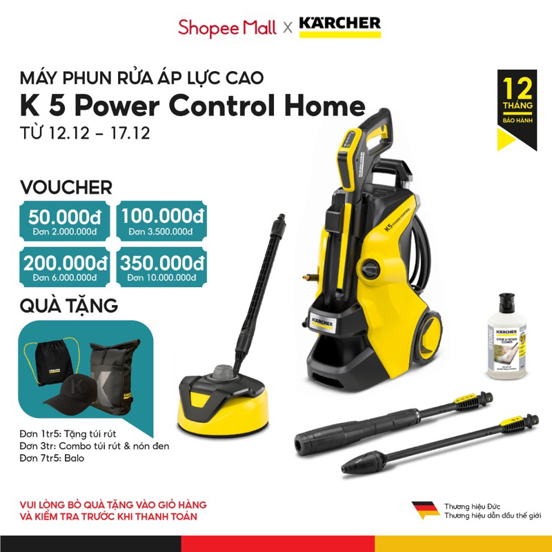 (Sản xuất Ý) Máy xịt rửa xe cao áp Karcher K5 Power Control Home, động cơ từ 2100w, áp lực 20-145 bar