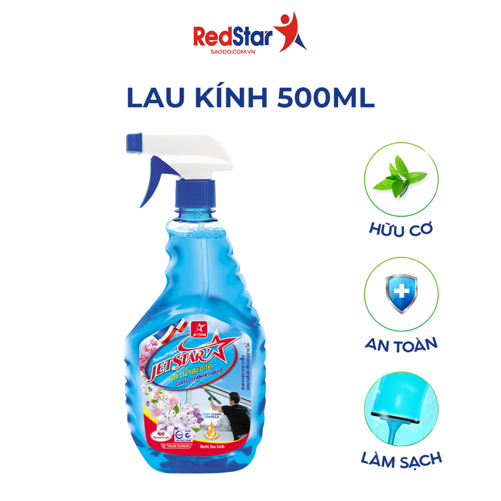 Nước lau kính Redstar dung tích 500ML an toàn, thân thiện với người sử dụng, trả lại mặt kính sáng bóng như ban đầu