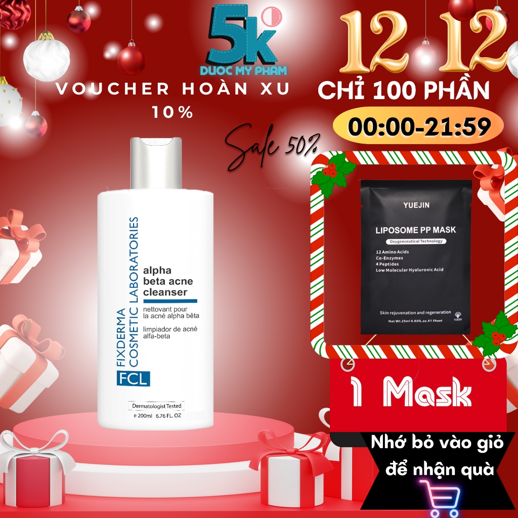 Sữa Rửa Mặt Giảm Mụn Phục Hồi Da Fixderma FCL Alpha-Beta Acne Cleanser 200ml